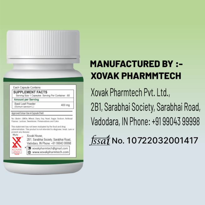 Ayurvedic Basil Leaf Tulsi Capsules | Natural Medicine for Skin, Body & Gut Detox | Organic Cure of Sugar & Cholesterol